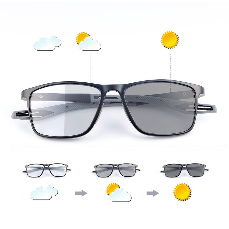 MIRYEA Photochromic Progressive Multifocus Reading Sunglasses Spring Hinges Blue Light Blocking Computer Glasses UV400 Protection Multifocal Transition Sun Readers Anti Glare Shades Eyeglasses Eyewear